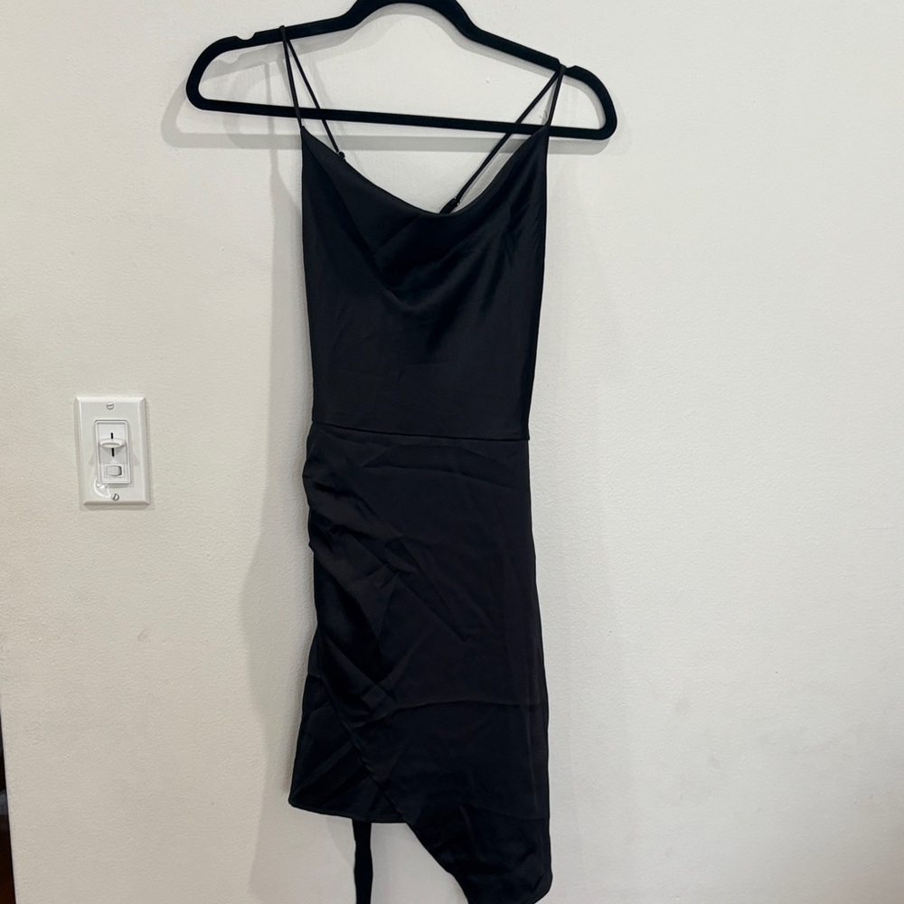 Aqua Black Asymmetrical Spaghetti Strap Dress